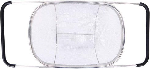 i Kito Over the Sink Colander with Expandable Rubber Grip Handles - Fine Mesh Oval Strainer in Stainless Steel -Drain, Rinse Fruits and Vegetables