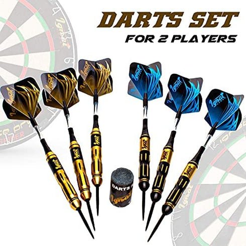 IgnatGames Darts Metal Tip Set - Professional Darts with Stylish Case and Darts Guide, Steel Tip Darts Set with Aluminum Shafts + Rubber O'Rings + Extra Flights + Dart Sharpener and Wrench