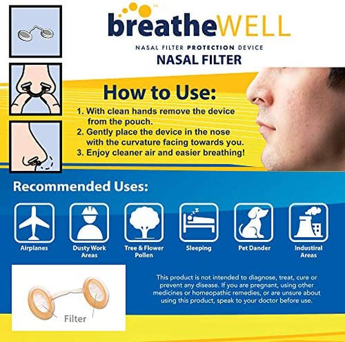 breatheWELL Nasal Filter Protection Device, Large, 6 Count