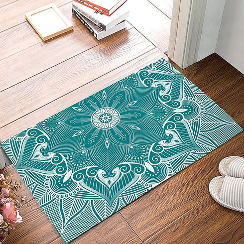 Doormat Turquoise Mandala Floral Printed Entrance Floor Mat Rug Indoor/Outdoor/Front Door/Bathroom Mats Rubber Non Slip