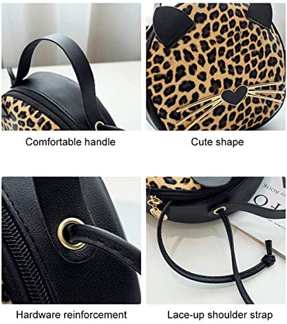 Cute Cat Purse Leopard Crossbody Bag Mini Shoulder Bag Handbags for Kids Women Teens Girls (Brown)