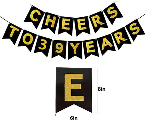 Gold 39th Birthday Decorations Kit, Cheers To 39 Years Banner Balloons 39th Cake Topper Birthday Sash Gold Tinsel Foil Fringe Curtains for 39 Birthday&Anniversary Decorations