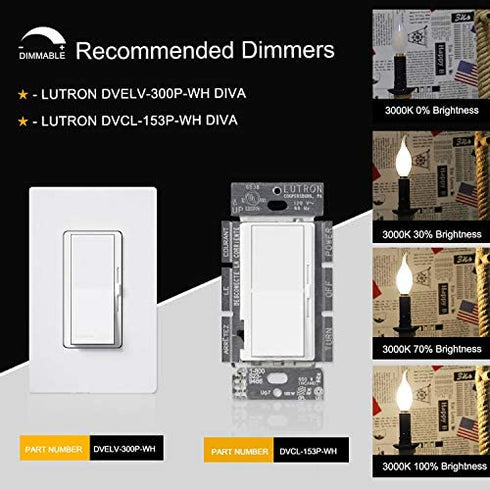 CRLight 2W LED Candelabra Bulb 3000K Soft White 25W Equivalent 250 Lumens, E12 Base Dimmable LED Chandelier Bulbs, Antique C35 Frosted Glass Candle Flame Shape Bent Tip, 6 Pack