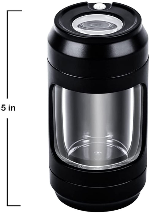 Storage Jar with Herb Grinder Led Light up, Herb Containers with 8x Magnifying Glass Jar Air Tight, Storage and Grinding in One Keep Herbs Dry and Fresh (Black)