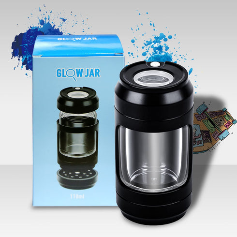 Storage Jar with Herb Grinder Led Light up, Herb Containers with 8x Magnifying Glass Jar Air Tight, Storage and Grinding in One Keep Herbs Dry and Fresh (Black)
