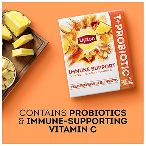 Lipton Tea Sachets For a Refreshing Cup of Flavored Tea Turmeric Ginger + Vitamin C Finely Ground Herbal Tea With Probiotics .42 oz 12 Servings