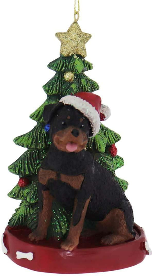 Kurt Adler Rottweiler Wearing Santa Hat with Christmas Tree Ornament C7954RW New