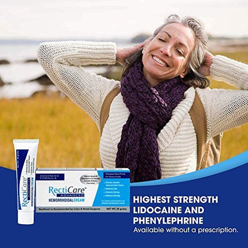RectiCare Advanced Hemorrhoidal Cream: Advanced Treatment to Shrink & Soothe Hemorrhoids - Itch, Pain, & Burn Relief - 30g Hemorrhoidal Cream with Lidocaine