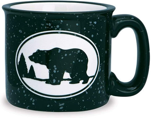 Black and White Woodland Bear Classic Camp Style Ceramic Mug, 15 oz