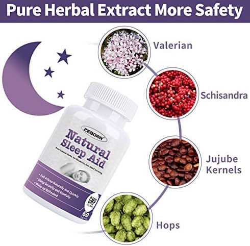 Sleep Aid, Natural Herb Sleeping Pill for Adults, Faster Absorption Dissolve Tablets Easy to Take, Maximum Strength Supplement, Helps Sleep Better & Wake Up Restored