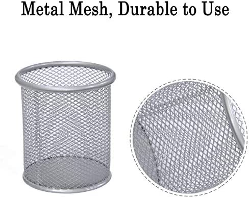 Qualsen Pen Holder for Desk 4 Pack, Mesh Desk Organizer Pencil Holder for Desk, Mesh Pen Holders Office Pen Organizer Silver, 4 Pack
