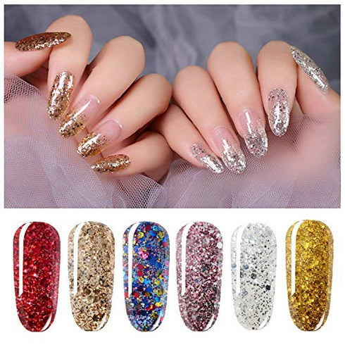 Vishine Gel Nail Polish Set 6 Colors - Stunning Glitter Collection Nail Art Gift Box, Soak Off UV LED Gel Polish Starter Kit