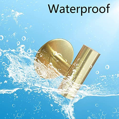 Biomoty Brushed Gold Adhesive Wall Hooks 2 Packs, Heavy Duty Sticky Towel Hooks for Bathroom Kitchen Door, Wall Mounted Stick on Hook for Coat Towels Keys Robe (Gold)