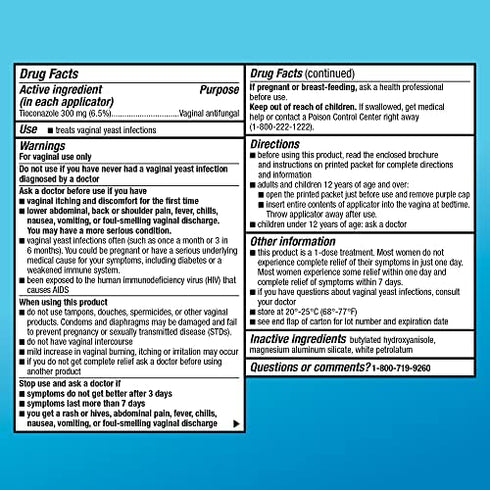 Amazon Basic Care Tioconazole Ointment 6.5 Percent, Vaginal Antifungal; 1-Dose Treatment for Vaginal Yeast Infections