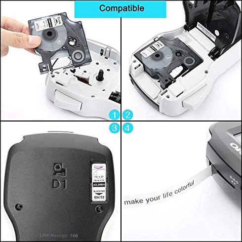 Anycolor 6-Pack Compatible Dymo D1 Label Tape 1/2" Replacement for DYMO Label Maker Refills D1 45013 45010 45016 45017 45018 45019 Label Cartridge Use for DYMO LabelManager 160 280 PnP 360D 210D 420P