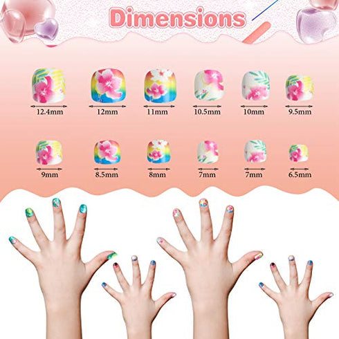 120 Pieces Kids Press on Nails Children Fake Nails Artificial Nail Tips Girls Full Cover Short False Fingernails for Girls Kids Nail Decoration (Little Girl)