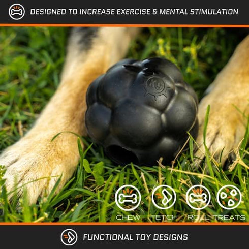 Ultra Durable Tumbler Treat Ball - Lifetime Replacement Guarantee - Aggressive Chewer Approved - Made in USA - Medium/Large Dogs - Safe & Non-Toxic Natural Rubber - Monster K9 Dog Toys