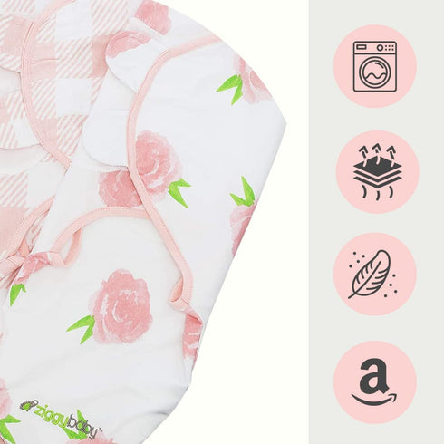 Ziggy Baby Baby Swaddle Blanket Wrap Set 3 Pack- Pink Peony, Pink Heart, Pink Buffalo Plaid - Newborn Swaddle, Baby Swaddles 0-3 Months, Baby Girl Swaddle, Swaddle Blankets, Swaddle Blankets Baby Girl