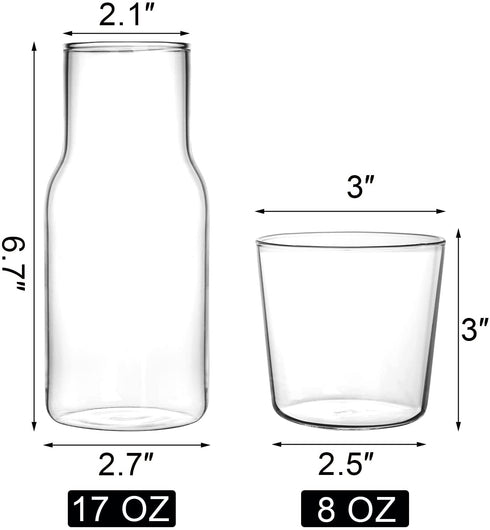 YOUEON Bedside Water Carafe Set with Tumbler Glass, 17 Oz Besides Carafe, Glass Mouthwash Bottle for Bedroom, Bathroom or Kitchen,Clear