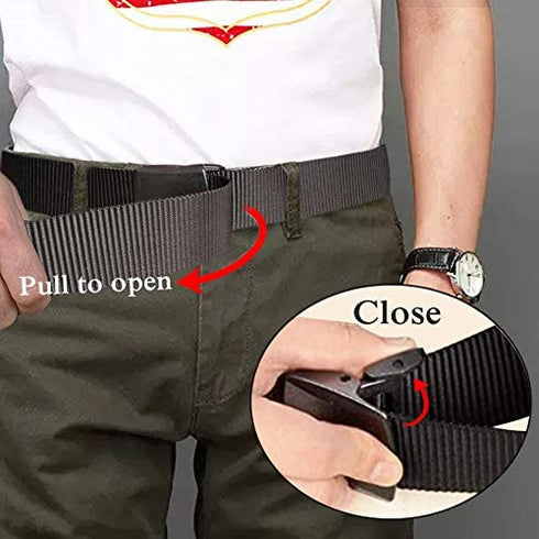 WYUZE 2 Pack/ 3 Pack Nylon Belts for Men, No Metal Military Belt Web 1.5" Adjustable Casual Belt with Plastic Buckle