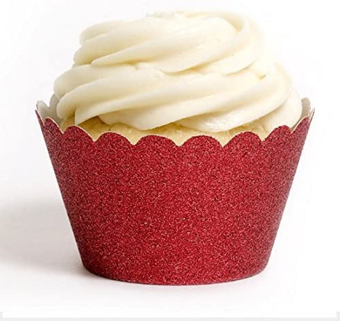 Dress My Cupcake Standard Reusable Glitter Cupcake Wrappers, Set of 50 (Red)
