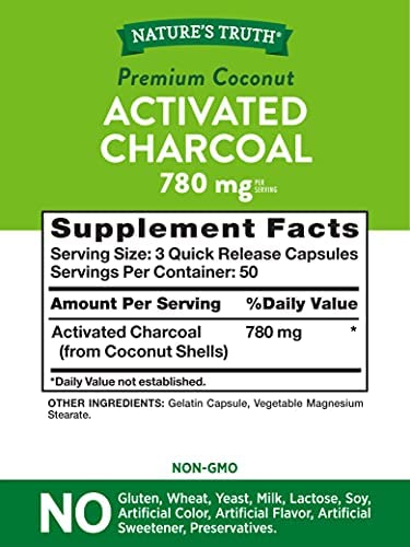 Activated Charcoal Capsules 780mg | 150 Count | Value Size | Non-GMO, Gluten Free Pills | by Nature's Truth