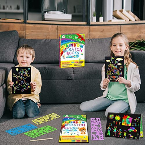 ZMLM Scratch Paper Art-Craft Gifts - Rainbow Scratch Off Art Set for Kids Activity Coloring Craft Drawing Pad Black Magic Art Craft Supplies Kits for Girls Boys Birthday Present Party Christmas Toys