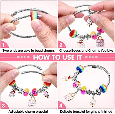 Thrilez 90 Pcs Charms Bracelet Making Kit for Girls, DIY Charm Bracelets Kit with Jewelry Beads, Bracelet Charms Gift for Girls Ages 7-12, Bracelet Kit Jewelry Gift for Girls Kids Teens and Adults