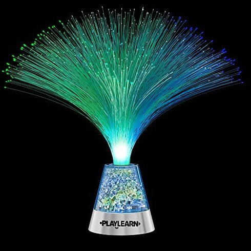 Playlearn Fiber Optic Lamp Color Changing Crystal Base - USB/Battery Powered - 13 Inch - Fiber Optic Centerpiece Sensory Light
