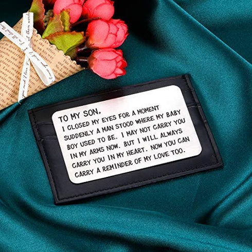 Son Wallet Insert Card Christmas Birthday Gifts for Sons Teen Boy Graduation Gifts from Mom To My Son Adult Gifts for Him Men Stepson Deployment Valentine Present Stocking Stuffer from Step Mom