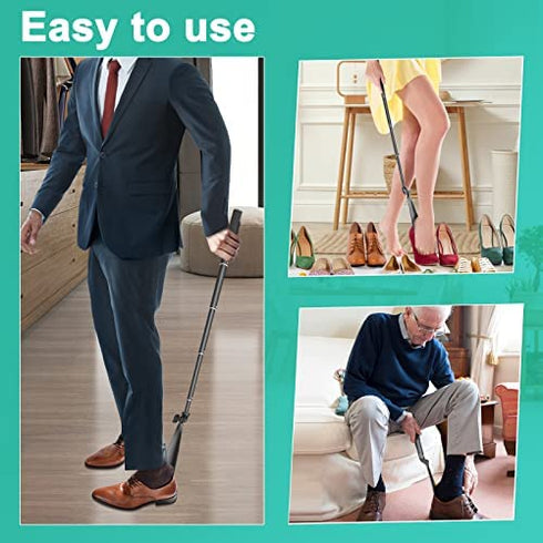 Zeerun Portable Long Metal Shoe Horn 8.5-39“, Telescopic Aluminum Alloy Dressing Aid Stick Long Handle Shoe Horn for Seniors, Men, Women and Kids