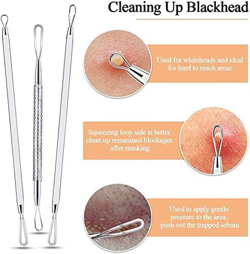 Black Head Remover Pimple Popper Tool Kit 10 Pcs, Comedone Pimple Extractor Tool, Acne Kit for Blackhead, Whitehead Popping, Zit Removing(Silver)