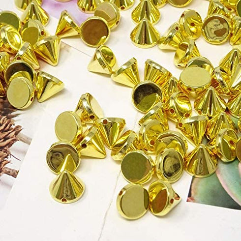 Honbay 100PCS Acrylic Punk Bullet Rivets Cone Spike Studs Beads, Sew on or Glue on (Gold)
