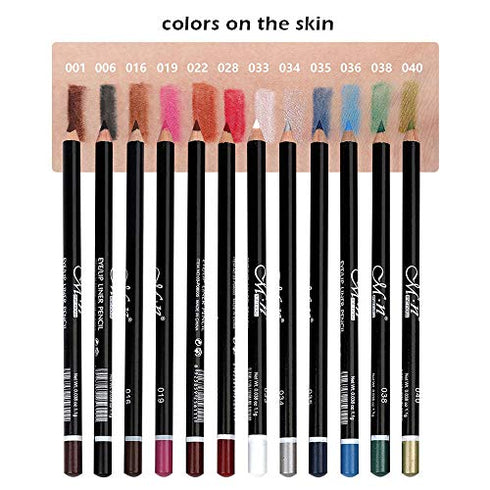 Eye Liner Pencil Set - 12 Assorted Colors Natural Matte Long Lasting Hypoallergenic Eyeliners Eye Makeup Soft Crayon Pencils (Black Gray Brown Plum Purple Lavender Pink etc)