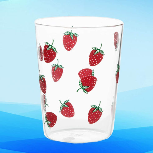 Hemoton 350ml Glass Cup Strawberry Pattern Drinking Cup Clear Glass Tea Cup Heat-proof Water Cup for Home Office (Red)