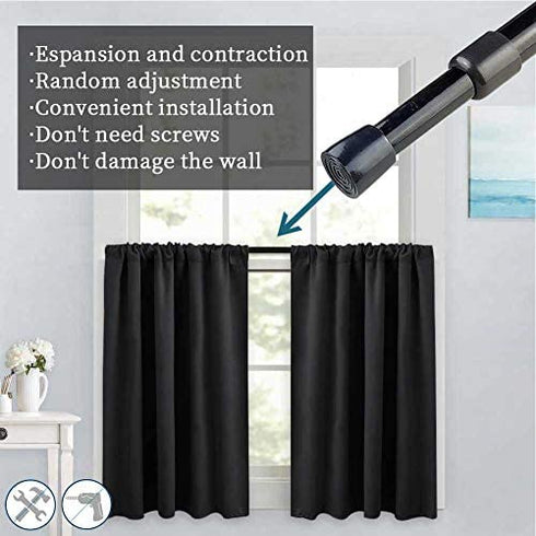 DZHJKIO Spring Tension Curtain Rods 28-43 Inch Adjustable Spring Loaded Small Mini Extendable Heavy Duty Black Curtain Tension Rod For Kitchen, Bathroom, Window, Bookshelf ,Closet?Black?