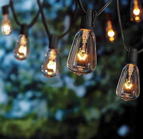 SkrLights Outdoor Patio String Lights,10Ft Edison Bulb String Lights for Patio Garden Porch Backyard Party Deck Yard(Plus 1 Extra Bulbs)-Black