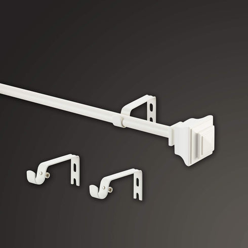 Mode Simplicity Single Curtain Rod set with Square Finials - 32 to 90 in, White