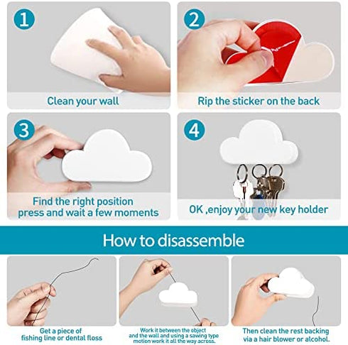 TWONE White Cloud Magnetic Key Holder for Wall - Novelty Adhesive Cute Key Hanger Organizer, Easy to Mount - Powerful Magnets Keep Keychains and Loose Keys Securely in Place