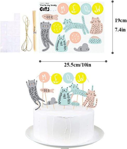 63Pcs Cat Party Decorations Cat Happy Birthday and MEOW Cat Face Banner Cat Cake Toppers Walking Cat Balloons for Pets, Cat Lover, Kids Cat Theme Birthday Party