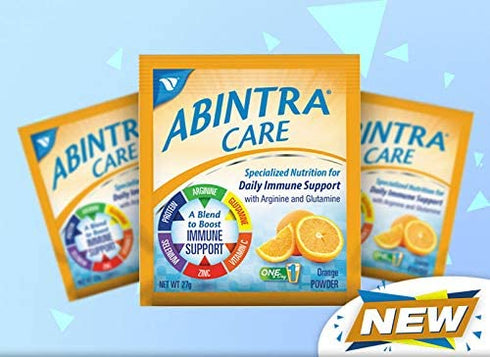 ABINTRA Care Specialized Nutrition for Immune Support, Provides Glutamine, Arginine and Whey Protein (Total 19g) + Vitamins and Minerals, Orange Flavor, 6 Packets, 27g Each, Made in The USA