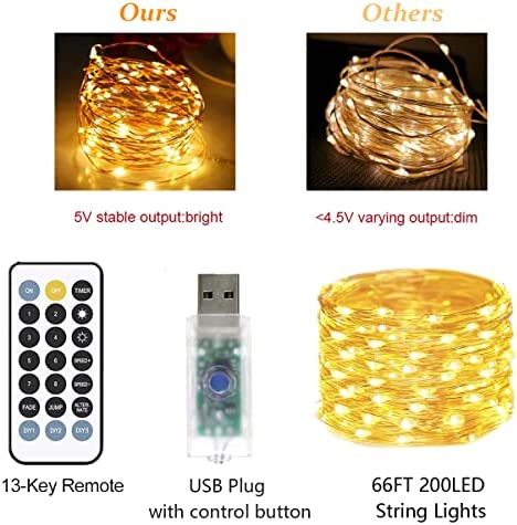 Twinkle Fairy Lights,66ft 200LED Fairy Lights with Remote USB Powered,Decorative Lights for Boho Decor Aesthetic Room Decor Cute Things for Teen Girls,Warm White