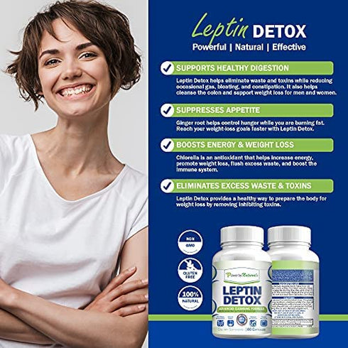 Power By Naturals Leptin Detox - Detox Cleanse Weight Loss and Belly Fat for Women & Men - Constipation Relief for Adults & Gut Cleanse (60) Acai Berry Cleanse Detox Pills