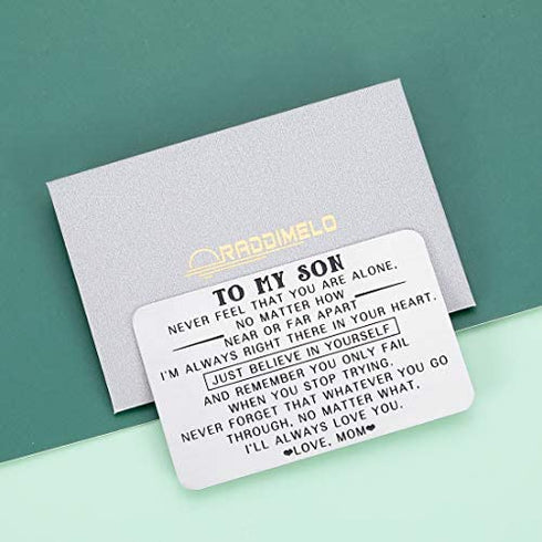 Graduation Birthday Gifts for Son Kid from Mon Dad Wallet Insert Card for Teen Boys Inspirational Coming-of-age Valentines Gift for Stepson Son in Law Christmas Anniversary for Men Him Adult Military