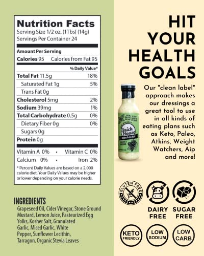 CREAMY GARLIC HERB Sugar Free Salad Dressing with Organic Stevia Leaves. A Light Ranch Dressing Alternative! Low Sodium, Paleo, Low Carb Keto Salad Dressing & Marinade by Brick House Vinaigrettes.