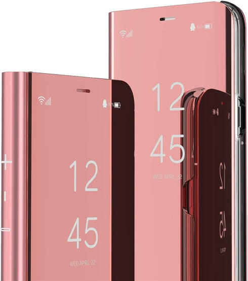 Samsung Galaxy A10E Case Cover EMAXELER Stylish Mirror Plating Flip Full Body Protective Reflection Ultra Thin Hard Anti-Scratch Shockproof Frame for Samsung Galaxy A10E Mirror:Rose Glod
