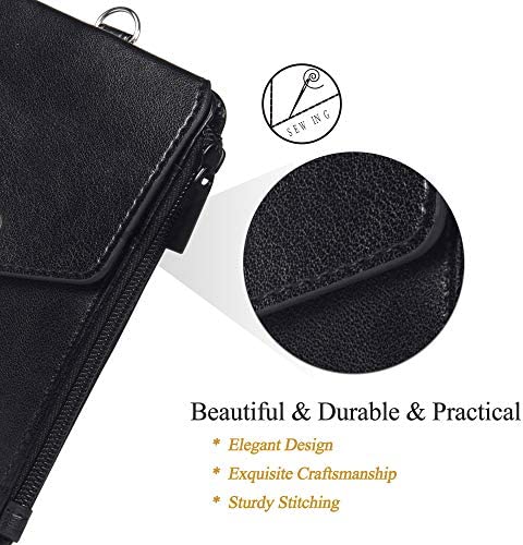 Teskyer Leather Badge Holder with Zipper Pocket,1 Clear ID Window and 3 Card Slots with Secure Cover, Premium Leather ID Holder with Nylon Lanyard for Office School ID, Credit Cards, Driver Licence