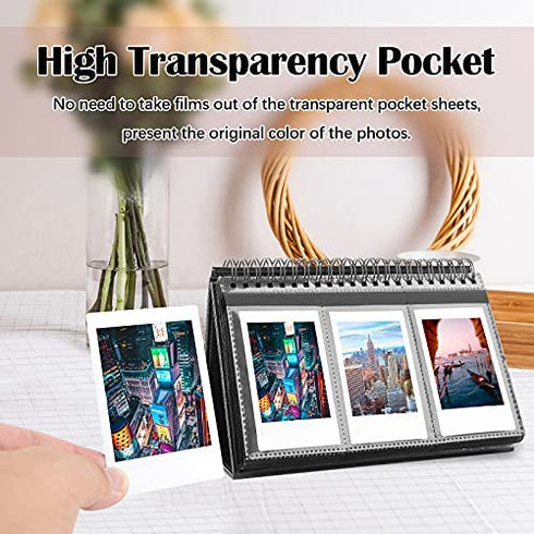 Instax Mini Photo Album 96 Pockets Desk Calendar Album for Fujifilm Instax Mini 11 90 70 50S 26 25 9 8+ 7S Instant Camera, Polaroid Photo Albums for Polaroid zink 2x3 " Film & Kpop Photo Card (Black)