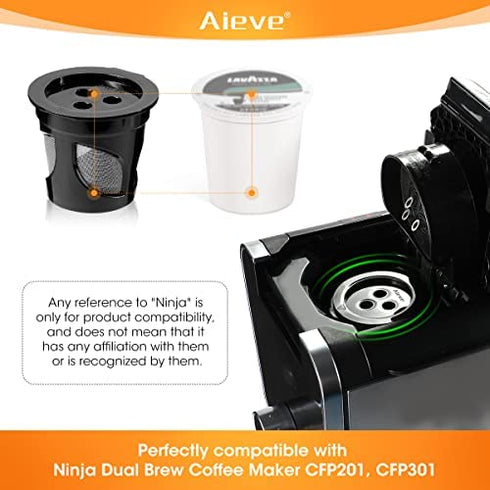 AIEVE Reusable Coffee Pods Compatible with Ninja Dual Brew Coffee Maker, 2 Pack Reusable K Pod Permanent K Cups Filters Coffee Accessories Compatible with Ninja CFP201 CFP301 CFP400 Dual Brew Pro