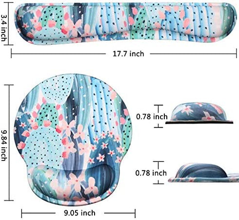 HAOCOO Keyboard Wrist Rest and Ergonomic Mouse Pad Wrist Support Set with Non-Slip Backing Memory Form-Filled, Easy-Typing and Pain Relief for Gaming Office Computer Laptop (Painted Cactus)
